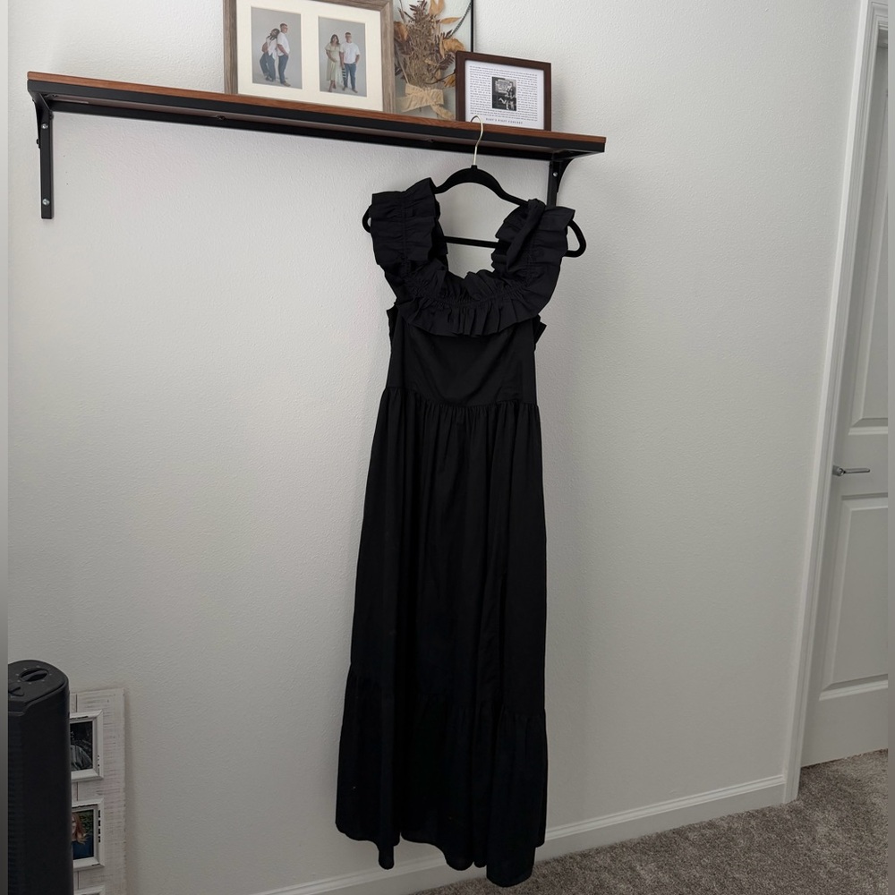 Abercrombie & Fitch Midi Dress Black Off The Shoulder Ruffle - Picture 4 of 7